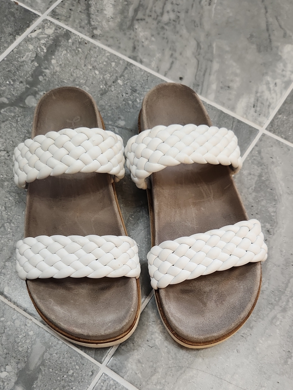 Homers White Braided Double-Strap Slide Sandals Size 38.5 Or 8